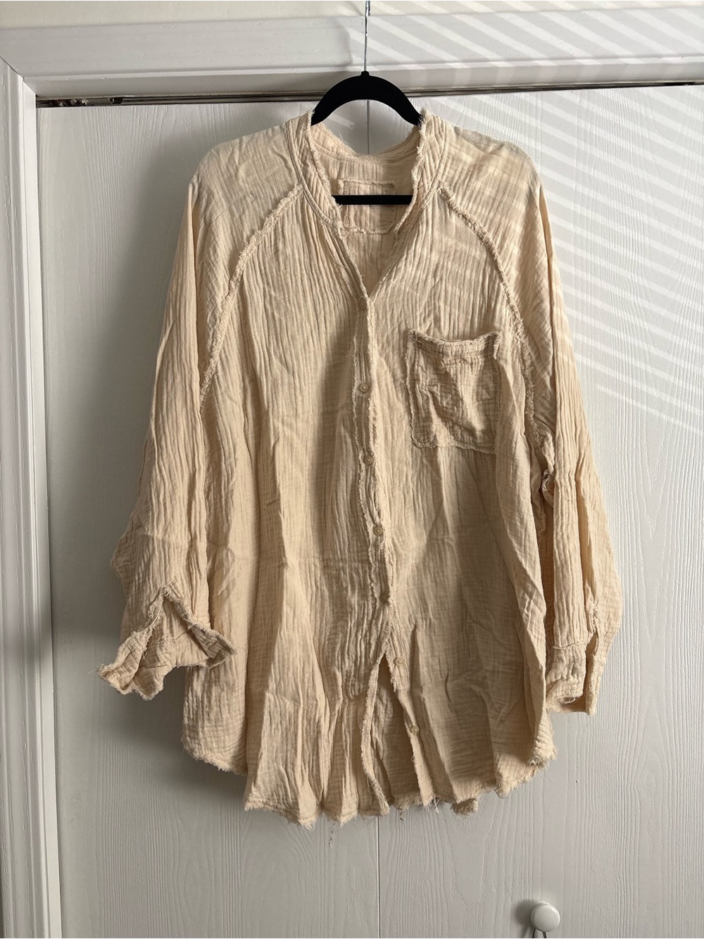 Aerie Light Cream Gauze Button-Front Women's Top